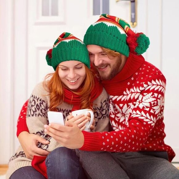 Christmas Beanie Hat for Women Knit Warm Slouchy Skull Cap Winter Festival